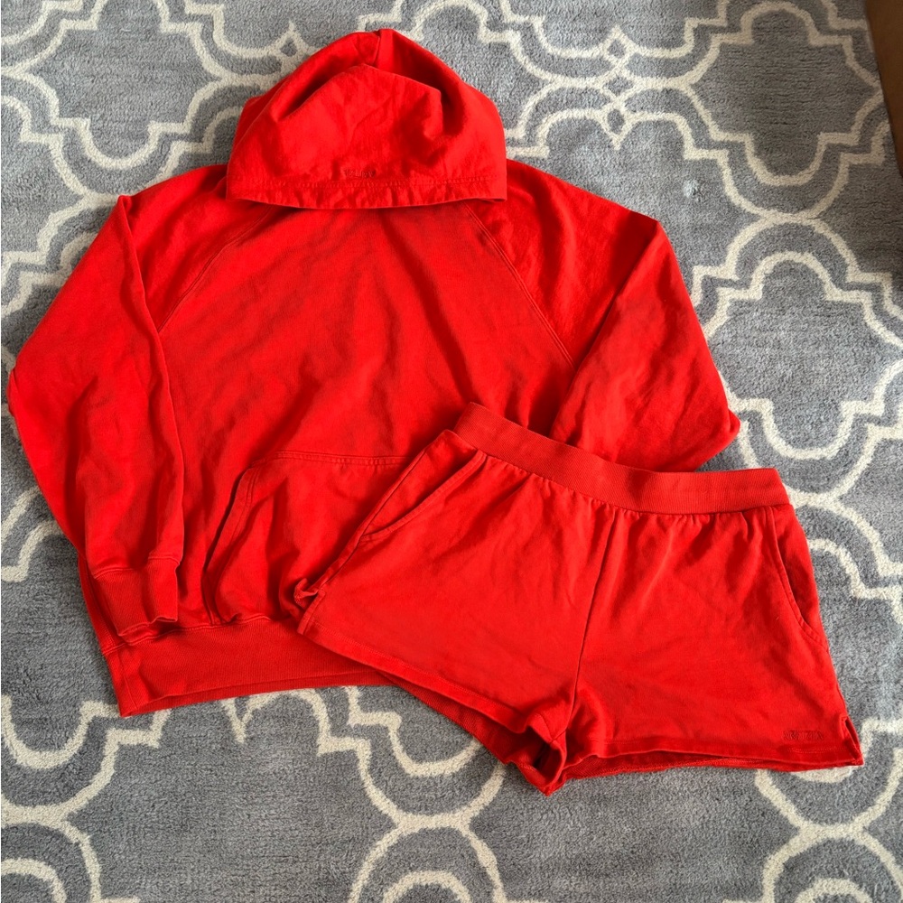 Aritzia Poppy Red Terry Fleece Hoodie and Shorts Set